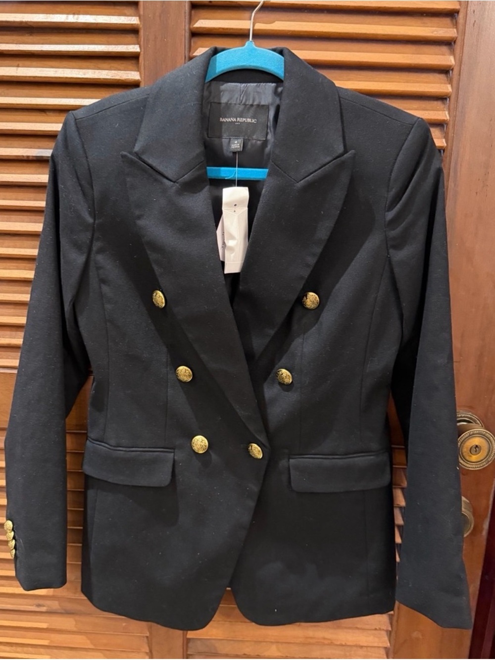 Banana Republic Black Double-Breasted Blazer with Gold Buttons